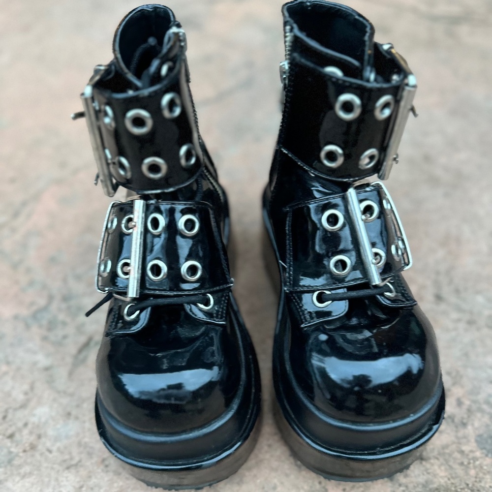 Demonia Platform Buckle Patent Leather Vegan (7)